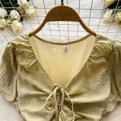 Robe en mousseline de soie à manches bouffantes et cordon de serrage Mori