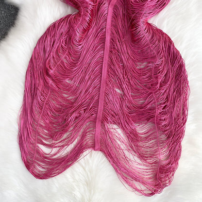 Sultry Fringe V-Neck Evening Dress