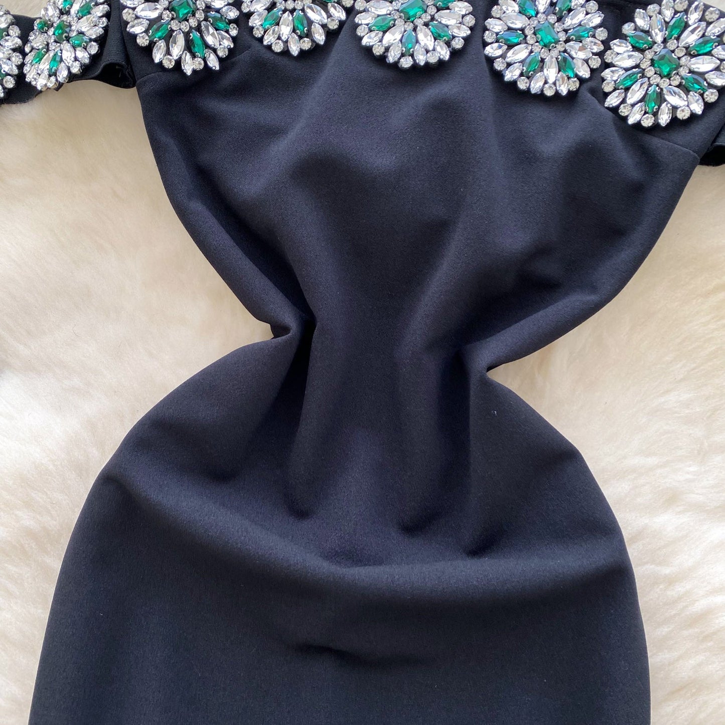 Beaded Sleeveless Black Party Dress
