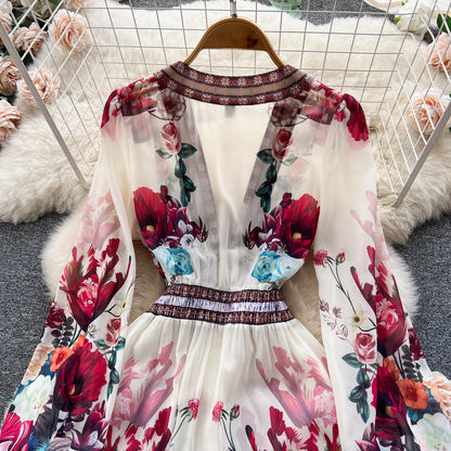 V-neck Floral Maxi Dress