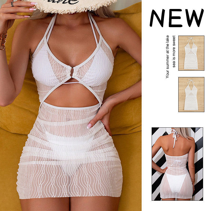 Sexy See-through Mesh Beach Skirt Swimsuit (Without Bra and Underpants)