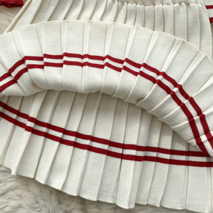 Color Blocking Knitwear&Pleated Skirt 2Pcs