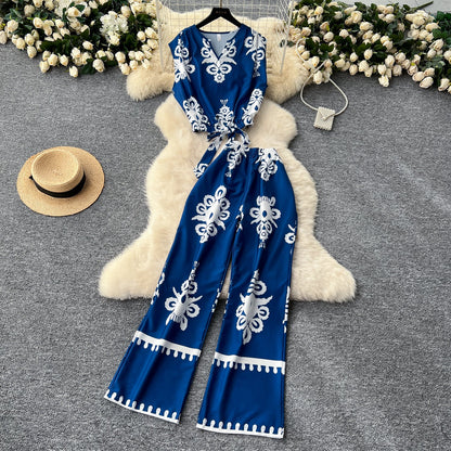 Printed Sleeveless Top & Wide Leg Pants Set