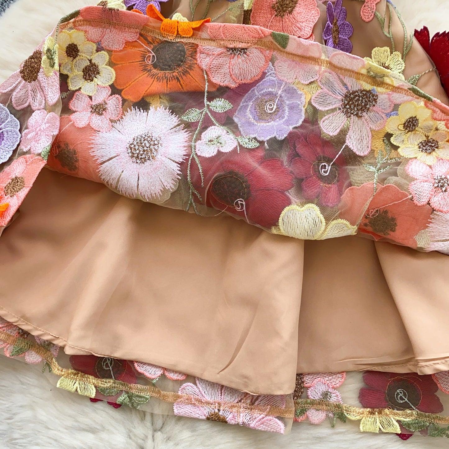 Blooming Floral Embroidery Party Dress