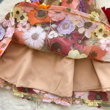 Blooming Floral Embroidery Party Dress