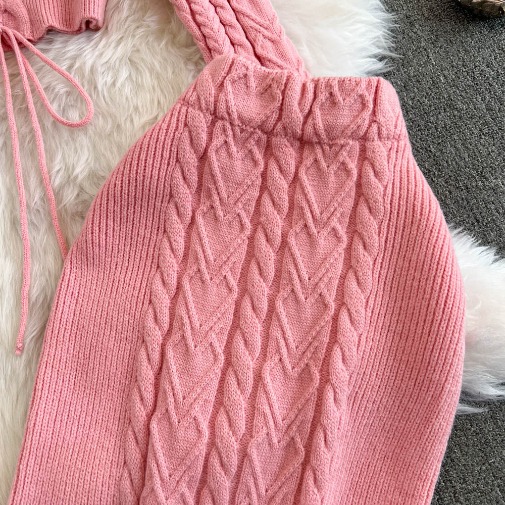Lace-up Knitwear&Skirt Knitted 2Pcs