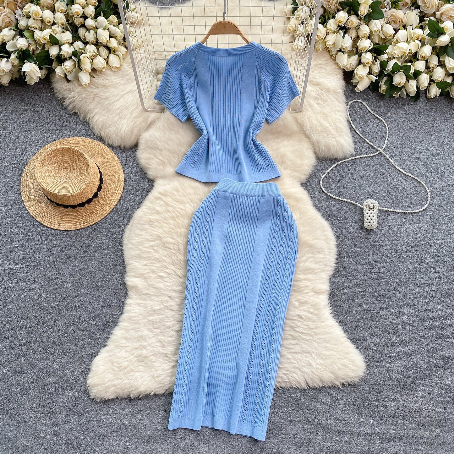 Elegant Knitwear&Skirt Knitted 2Pcs