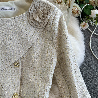 Ruffled Blazer&Slim Skirt Tweed 2Pcs