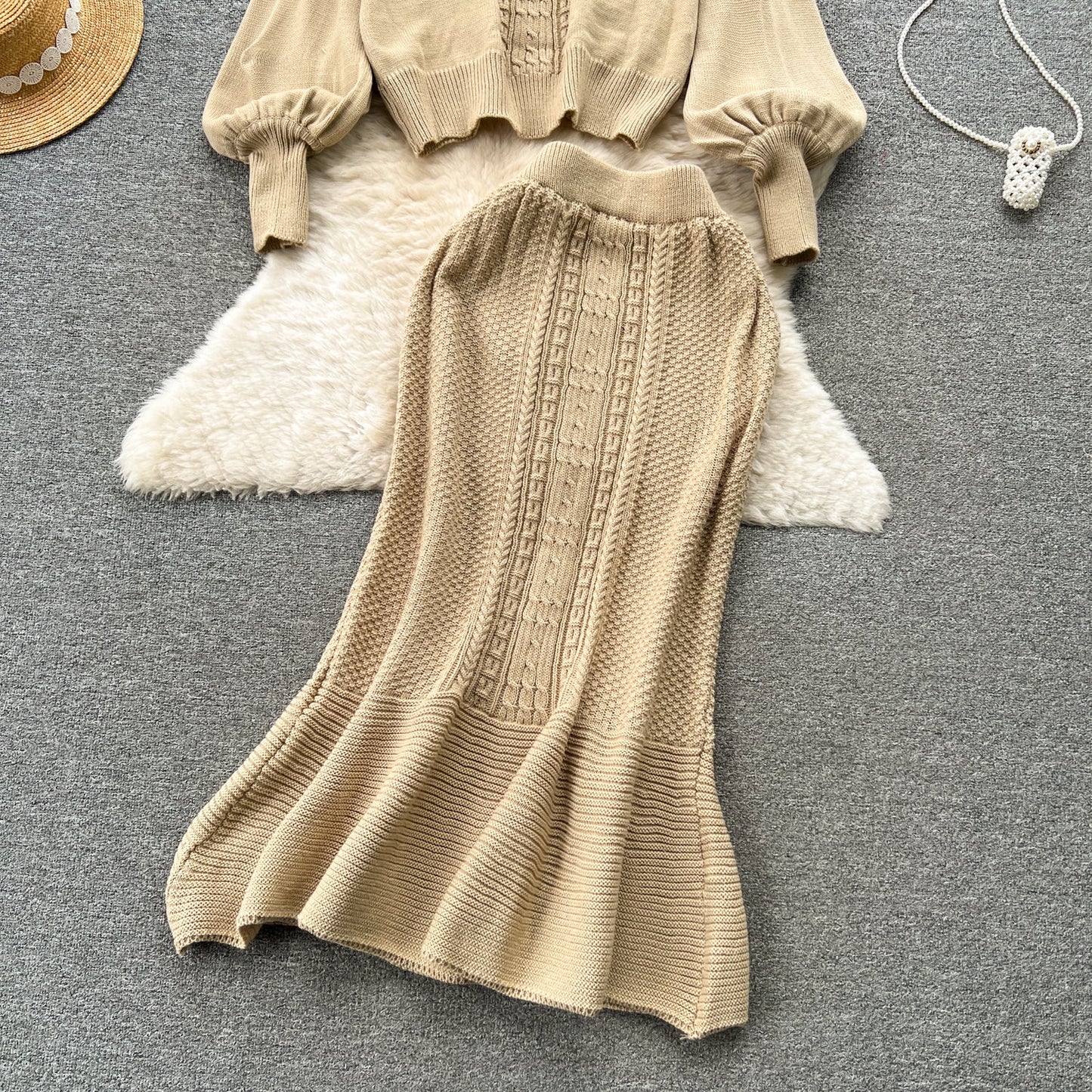 Ensemble torsadé 2 pièces pull et jupe sirène