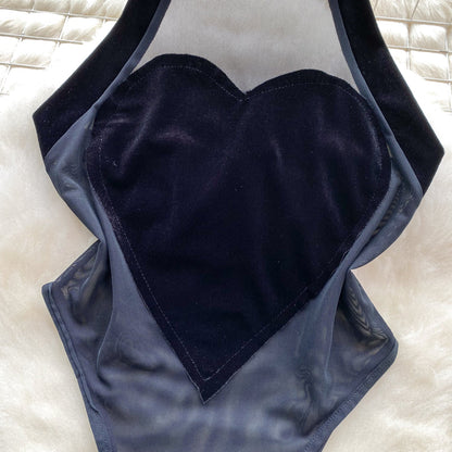 Sheer Mesh Cutout Halter Romper
