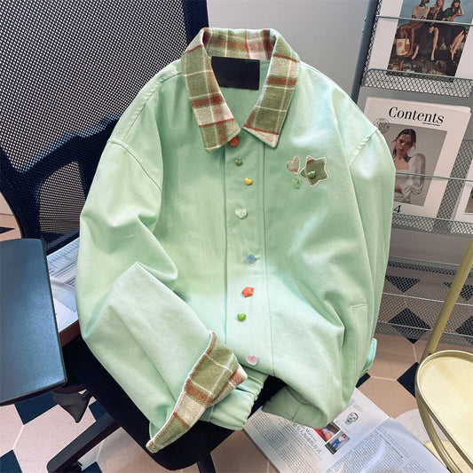 Vintage bedruckte Baseballjacke mit Revers