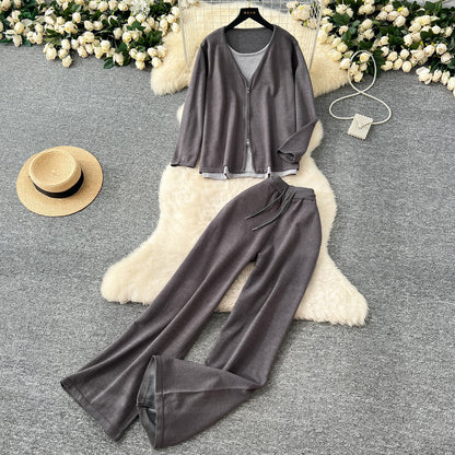Faux Two-pieces Cardigan & Trousers 2Pcs