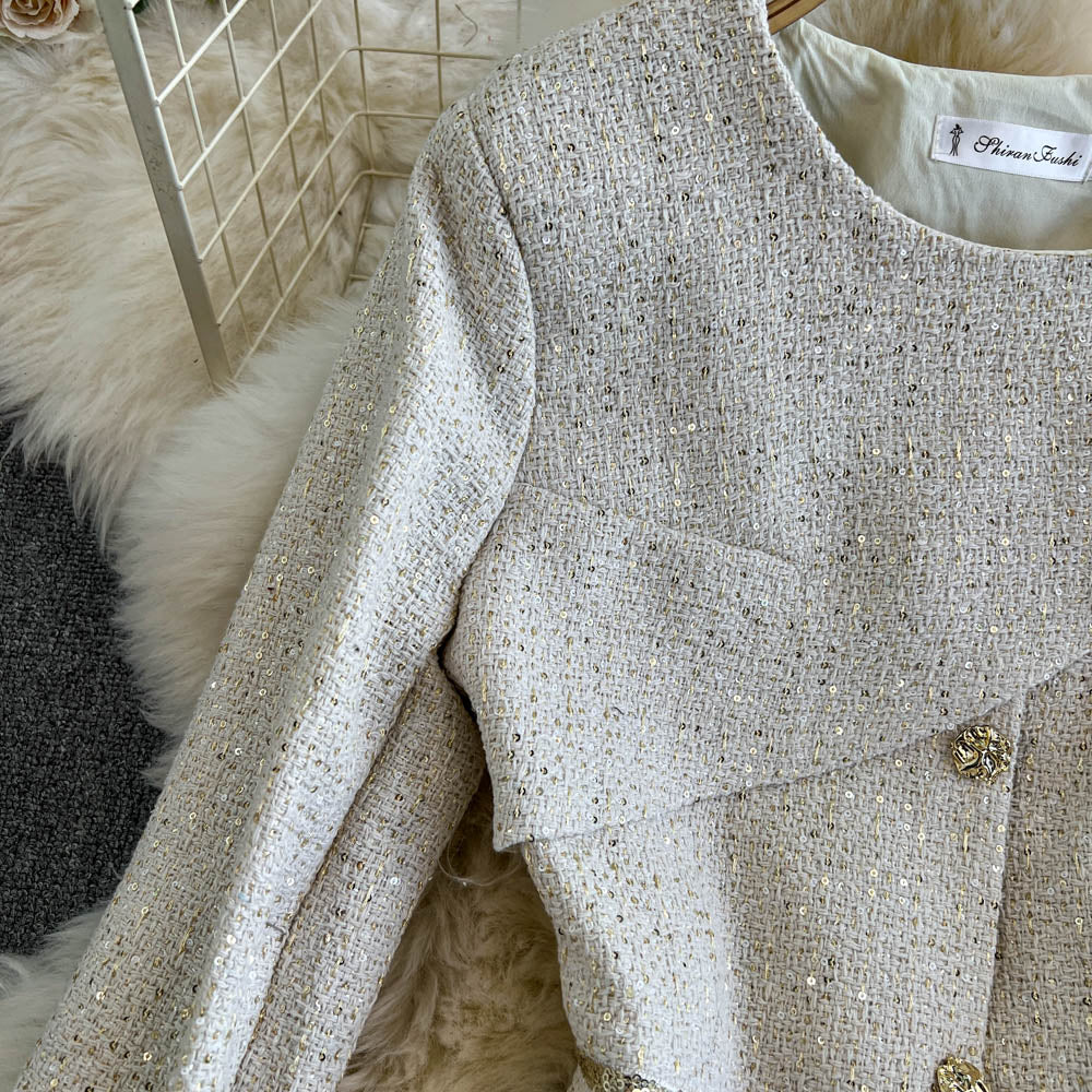 Ruffled Blazer&Slim Skirt Tweed 2Pcs
