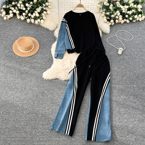 Leisure Wear Patchwork Denim 2Pcs