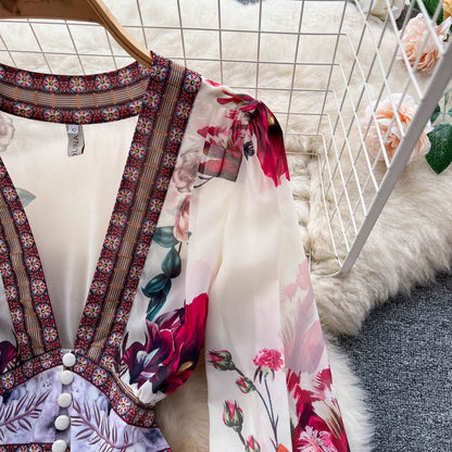 V-neck Floral Maxi Dress