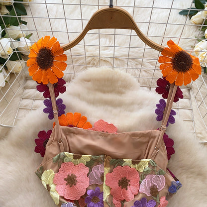 Blooming Floral Embroidery Party Dress