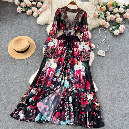 V-neck Floral Maxi Dress