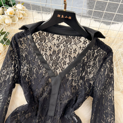 Designer Black Lace Jumpsuit & Trousers Set