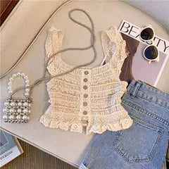 Chic Hollow Ruffled Camisole Top