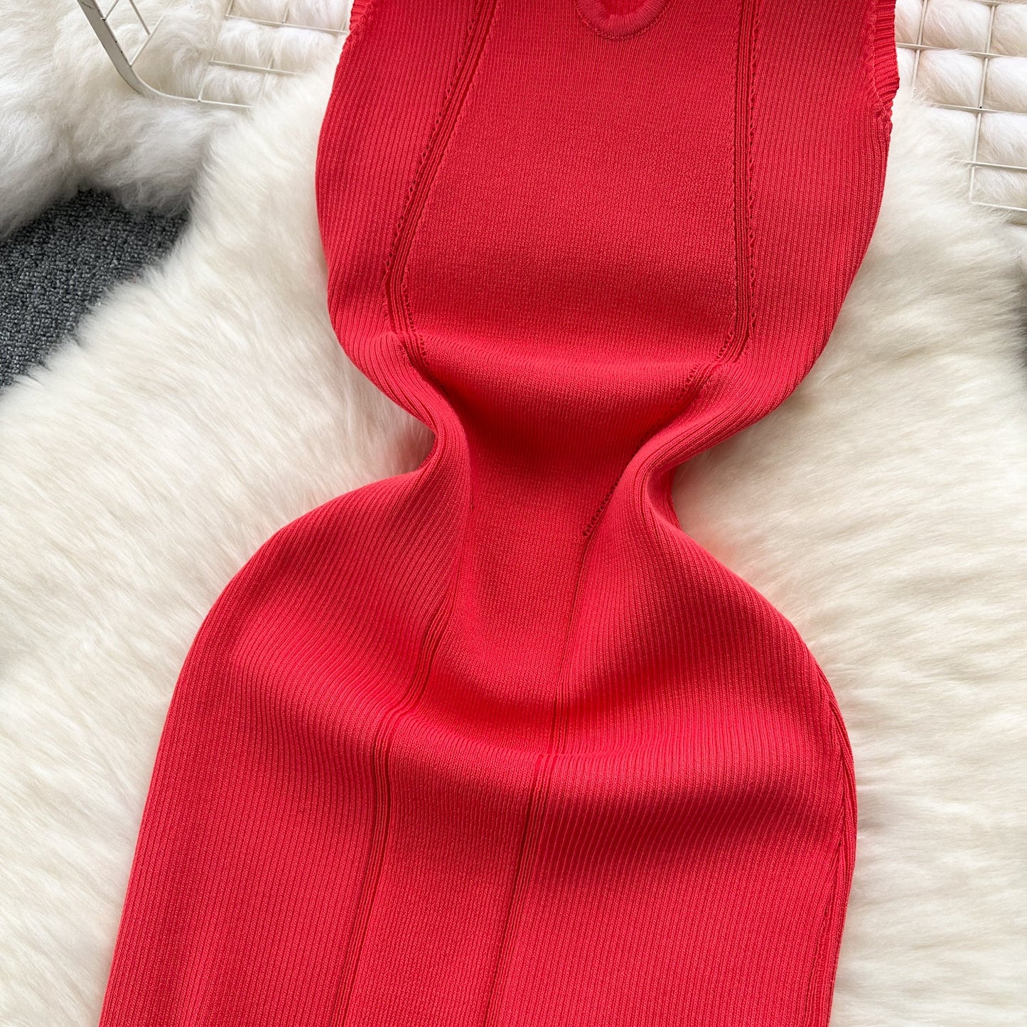 Round Collar Hollowed Knitted Dress
