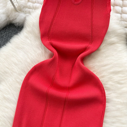 Round Collar Hollowed Knitted Dress