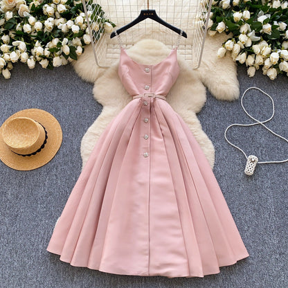Elegant Pleated Slip Dress with Waist Belt