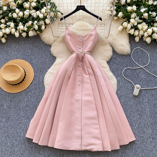 Elegant Pleated Slip Dress with Waist Belt