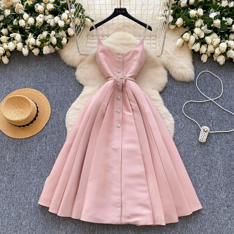 Elegant Pleated Slip Dress with Waist Belt