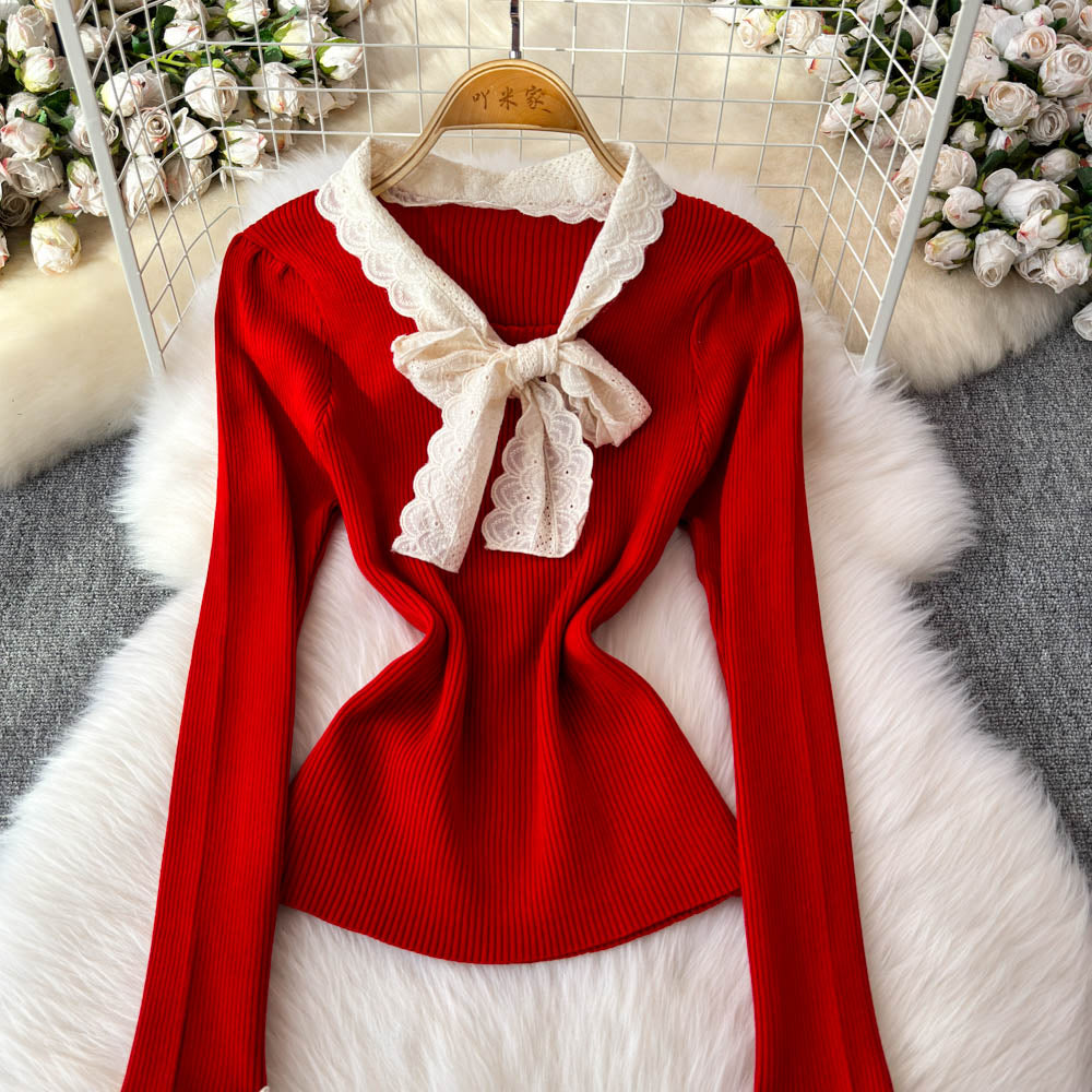 Lace Bow-tie Knitwear&Skirt Elegant 2Pcs
