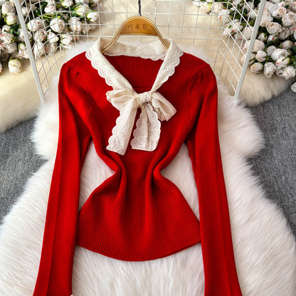 Lace Bow-tie Knitwear&Skirt Elegant 2Pcs