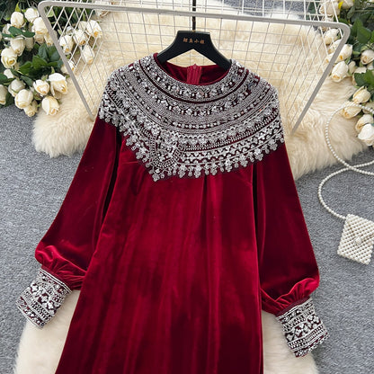 Bead-Adorned Suede Maxi Dress