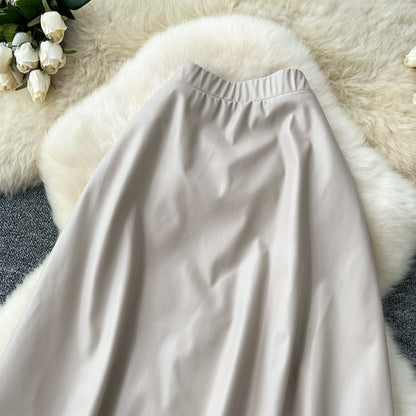 Geometric Lace & Faux Leather Midi Skirt