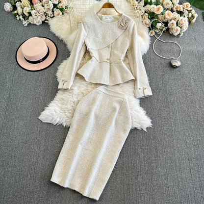 Classic Tweed Blazer & Pencil Skirt Set