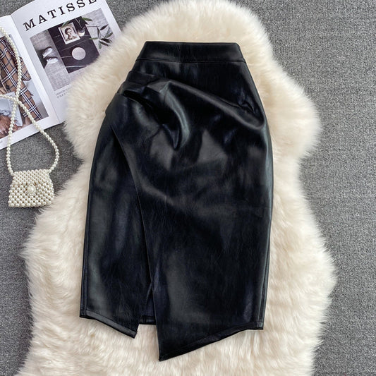 One-step Black PU OL Skirt