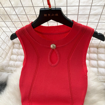 Round Collar Hollowed Knitted Dress