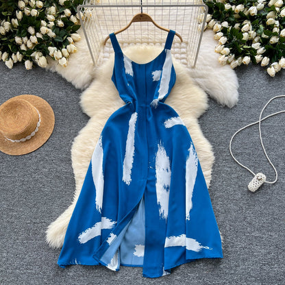 Vintage Printed Split Slip Dress