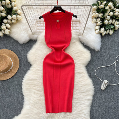 Round Collar Hollowed Knitted Dress