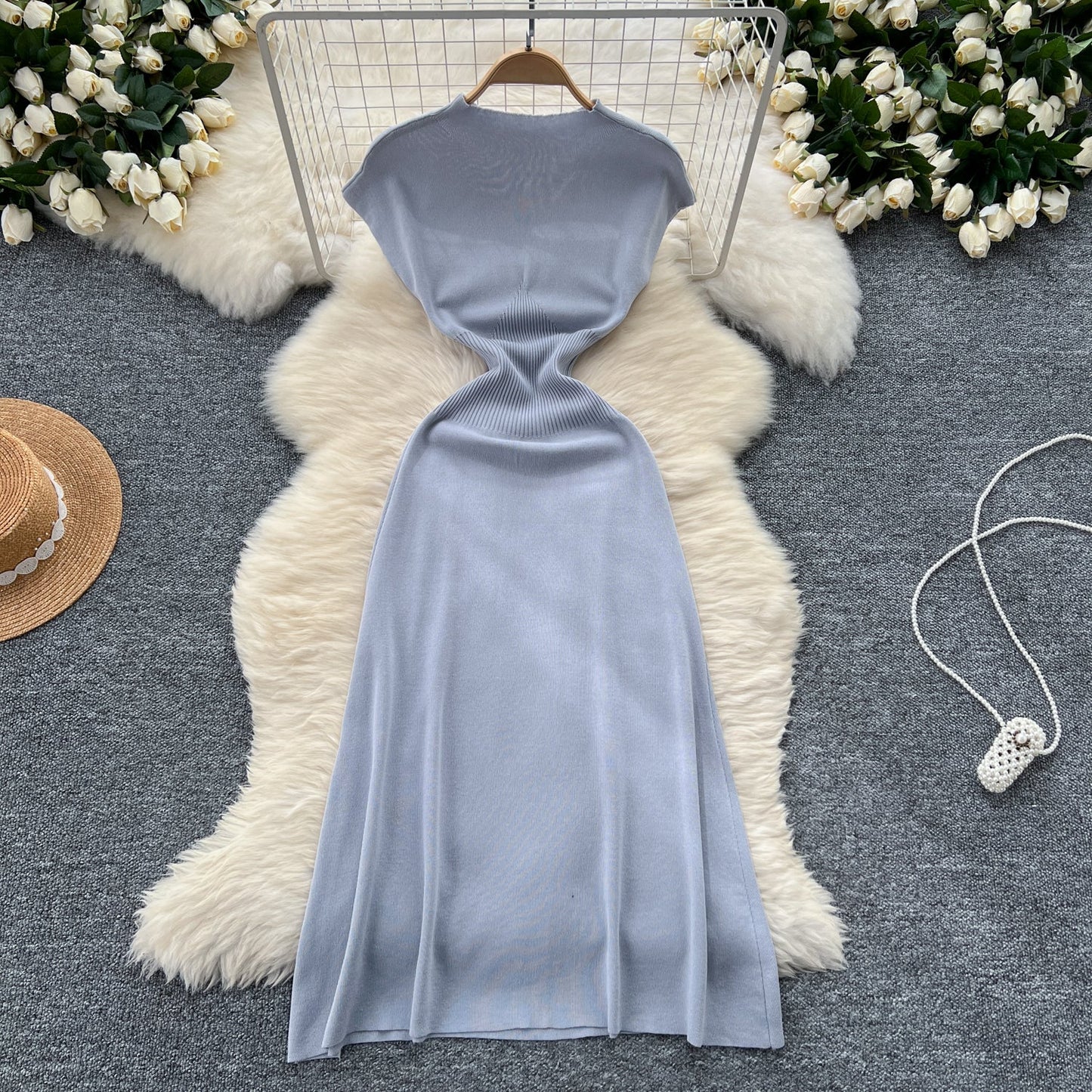 Vintage Cable-Knit Sleeveless Turtleneck Dress