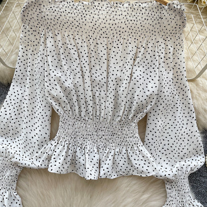 Retro-Inspired Off-Shoulder Dot Print Top