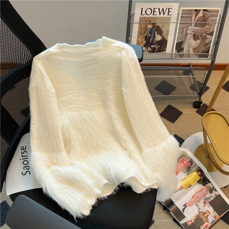 3D Flower Mink Patchwork Cardigan