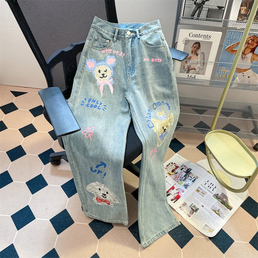 Vintage Graffiti Puppy Straight Jeans