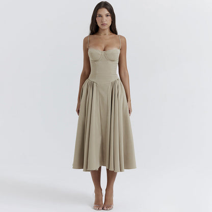 V-neck Solid Color Slip Dress