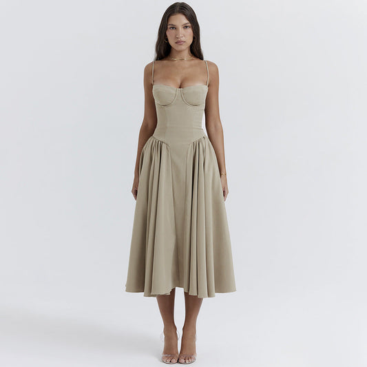 V-neck Solid Color Slip Dress