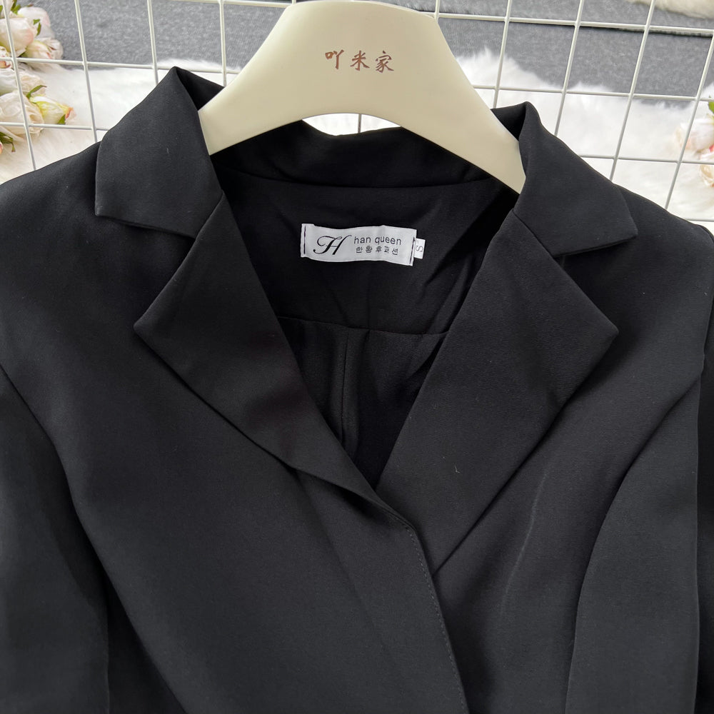 Black Blazer and Skirt Set Office Wear