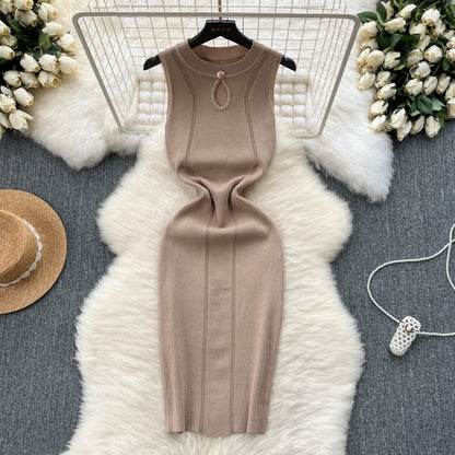 Round Collar Hollowed Knitted Dress