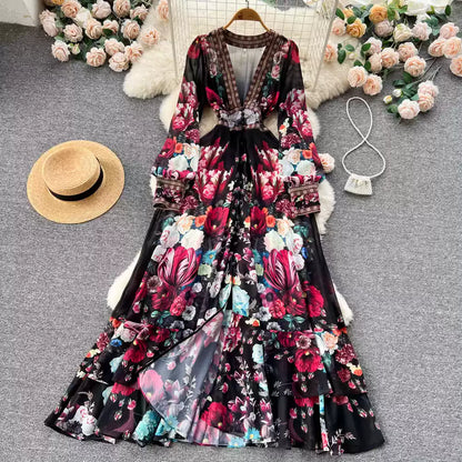 V-neck Floral Maxi Dress