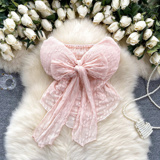 Ethereal Bow-Adorned Lace Bustier Top