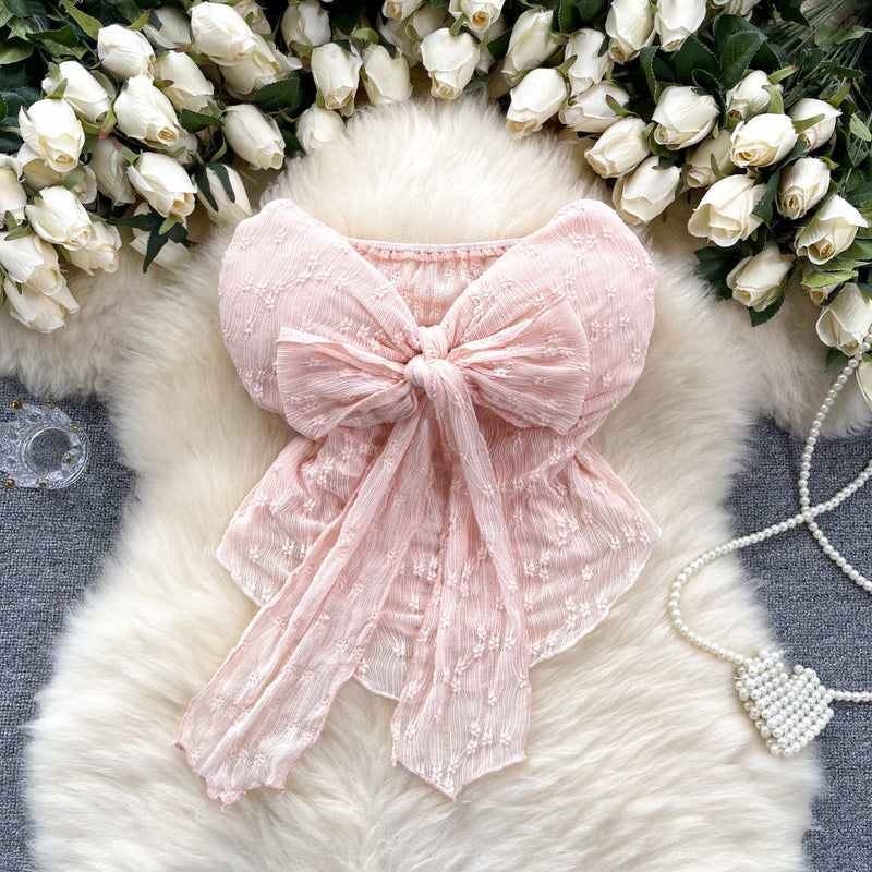 Ethereal Bow-Adorned Lace Bustier Top