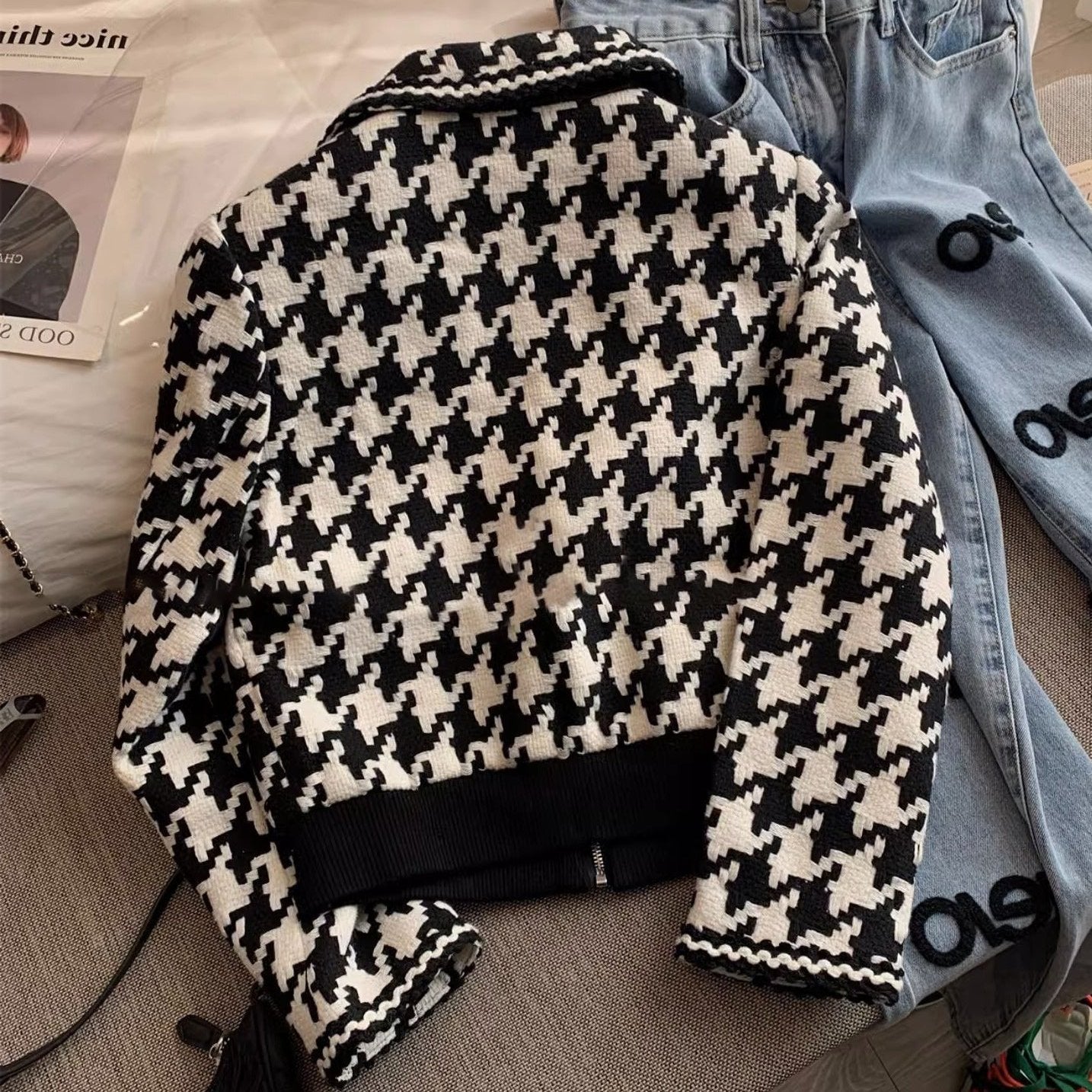 Women’s Color Block Houndstooth Jacket