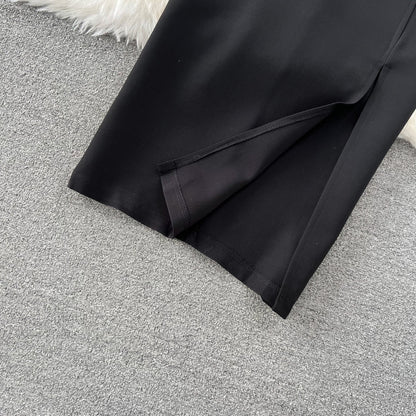 Black Blazer and Skirt Set Office Wear